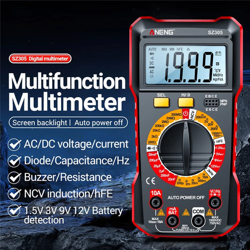 ANENG SZ305 High Accuracy Digital Display Multimeter Universal Portable Backlit Meter with Stand - Red - 2