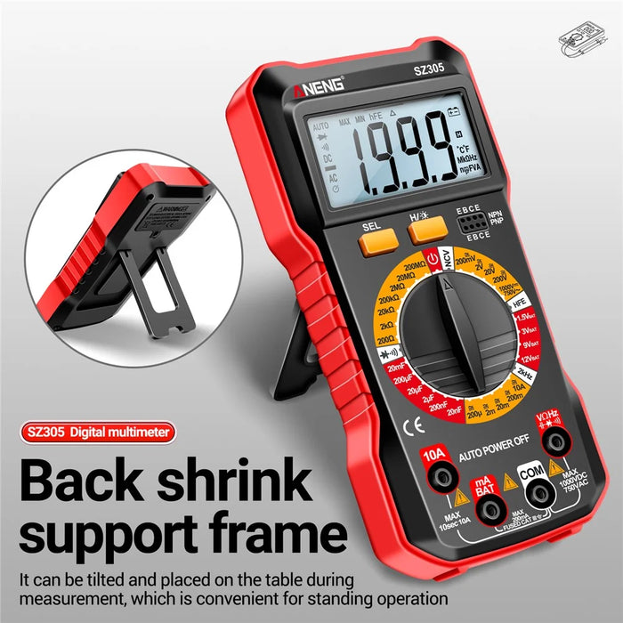 ANENG SZ305 High Accuracy Digital Display Multimeter Universal Portable Backlit Meter with Stand - Red - 4