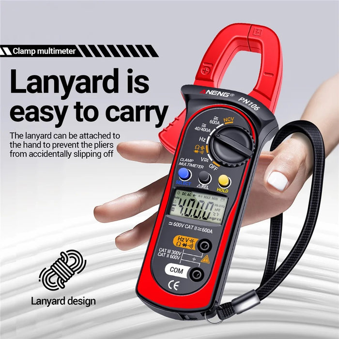 ANENG PN106 AC / DC Clamp Current Multimeter Digital Display 4000 Counts Pliers Meter with Lanyard - 6