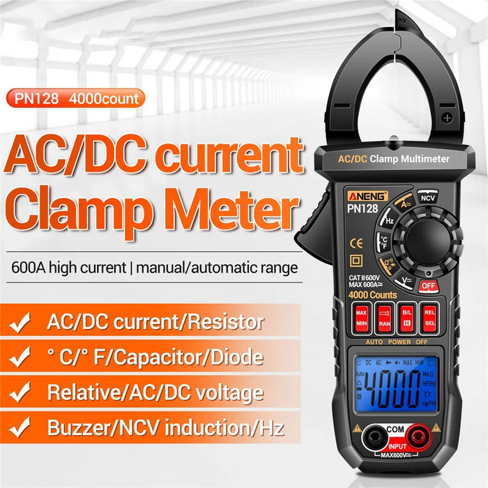 ANENG PN128 AC / DC Clamp Current Multimeter 4000 Count NCV Induction Measure Pliers Tester with Flashlight - Black - 2