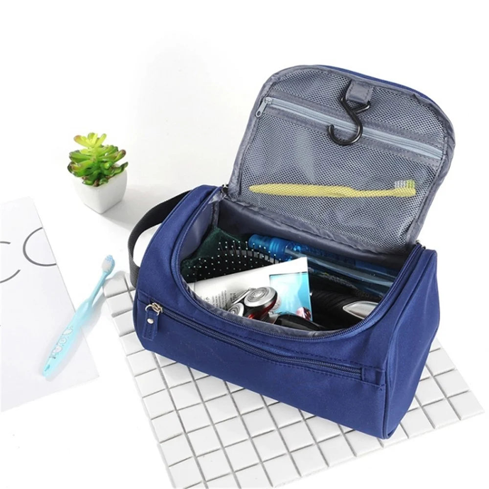 300D Oxford Cloth Women Makeup Bag Portable Travel Toiletry Cosmetic Storage Bag - Dark Blue - 2