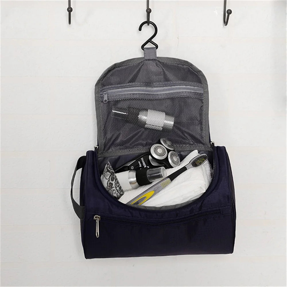 300D Oxford Cloth Women Makeup Bag Portable Travel Toiletry Cosmetic Storage Bag - Dark Blue - 3