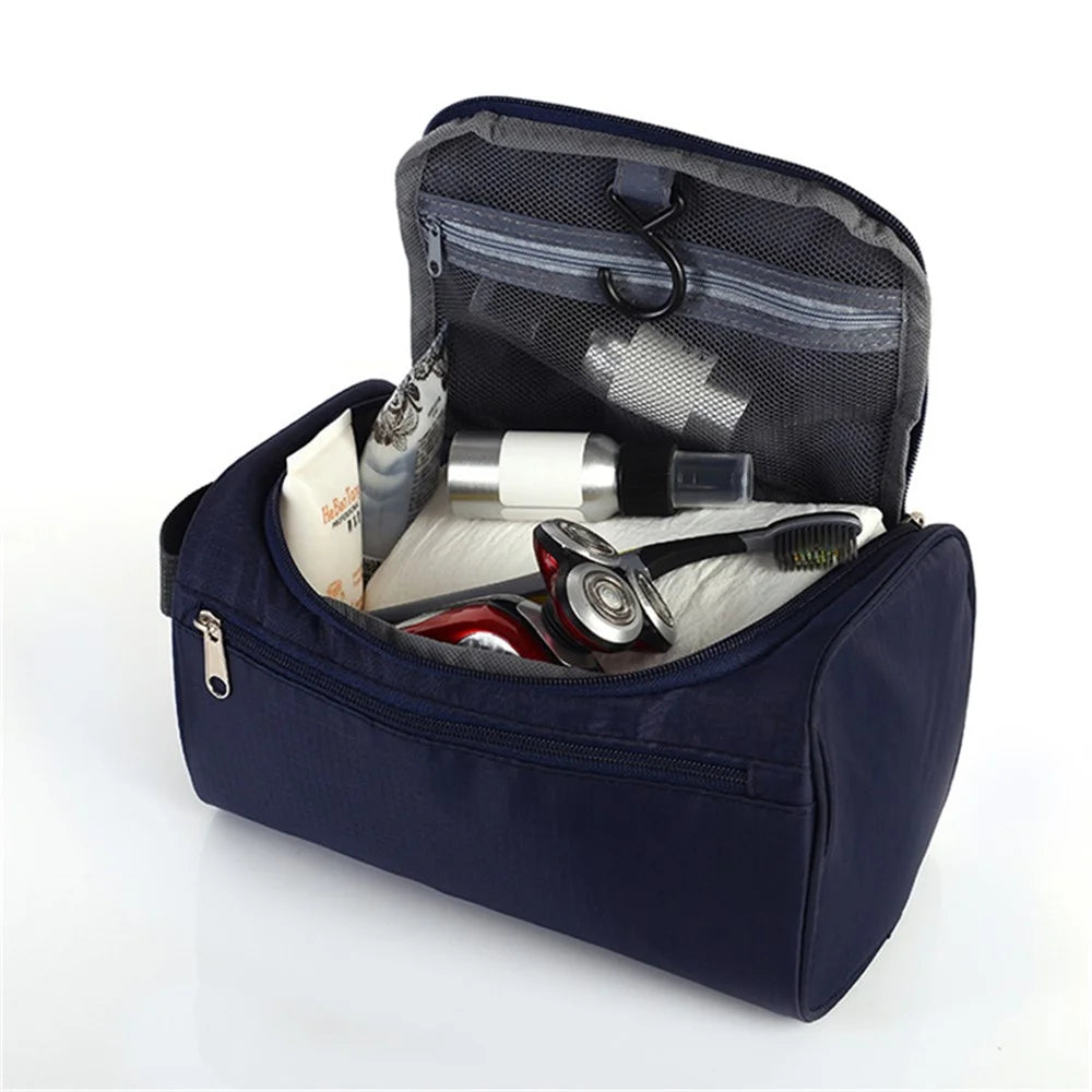300D Oxford Cloth Women Makeup Bag Portable Travel Toiletry Cosmetic Storage Bag - Dark Blue - 4