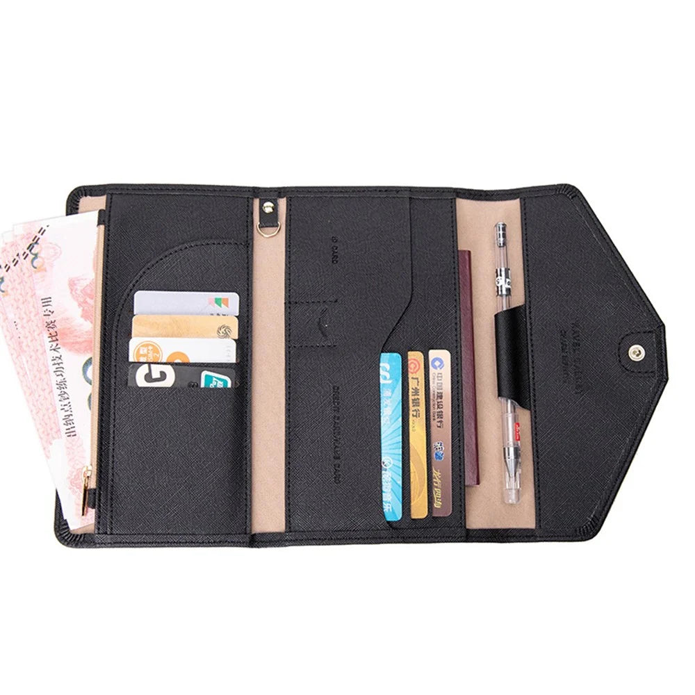 RFID Blocking Card Holder Wallet PU Leather Tri-Fold Travel Passport Bag Document Organizer - Black - 1