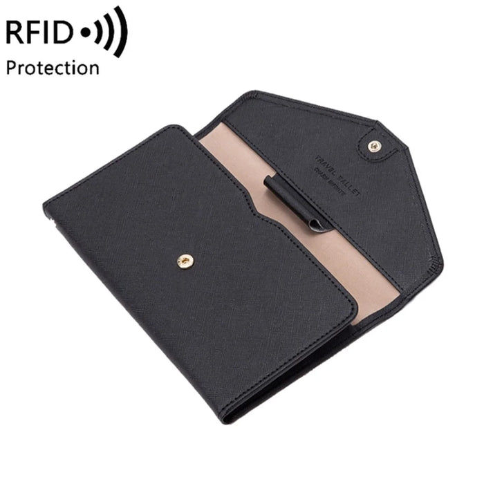 RFID Blocking Card Holder Wallet PU Leather Tri-Fold Travel Passport Bag Document Organizer - Black - 2