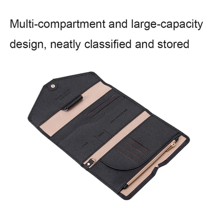 RFID Blocking Card Holder Wallet PU Leather Tri-Fold Travel Passport Bag Document Organizer - Black - 3