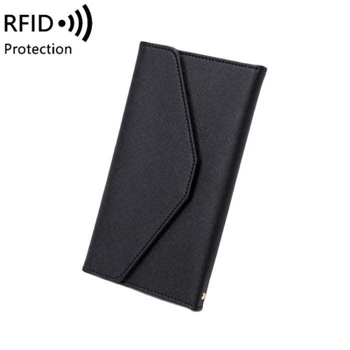 RFID Blocking Card Holder Wallet PU Leather Tri-Fold Travel Passport Bag Document Organizer - Black - 4