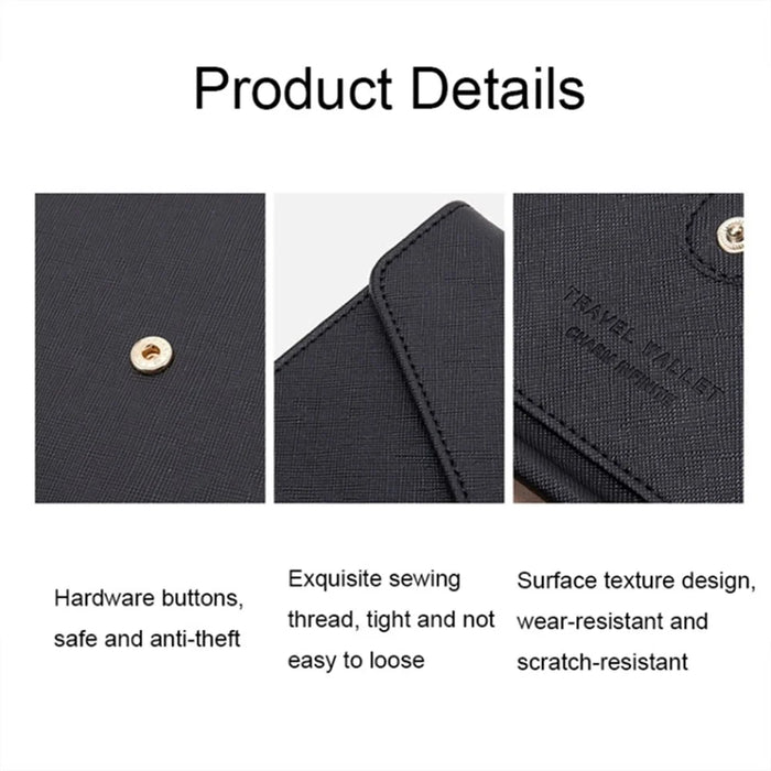 RFID Blocking Card Holder Wallet PU Leather Tri-Fold Travel Passport Bag Document Organizer - Black - 5