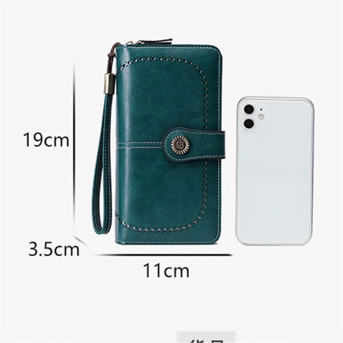 CHARM INFINITE Waxy PU Leather RFID Blocking Long Wallet Cellphone Purse with Wrist Strap - Peacock Blue - 7