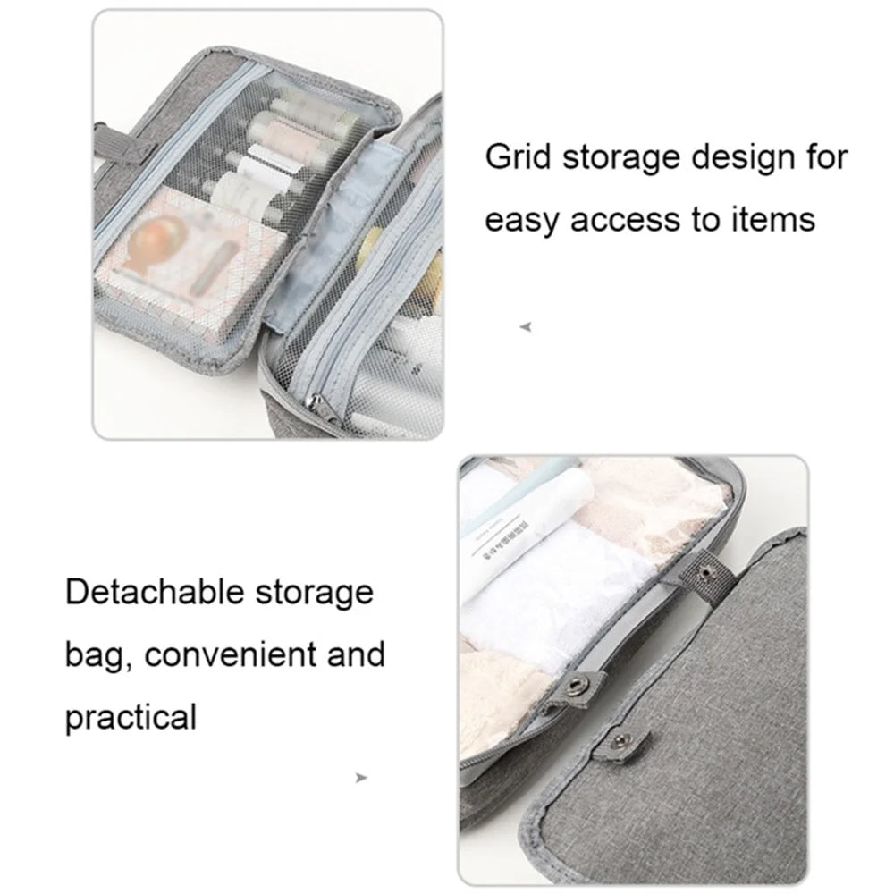 13552A Waterproof Linen Type Polyester+PVC Makeup Cosmetic Bag Travel Organizer Toiletry Bag with Hanging Hook - Grey - 5