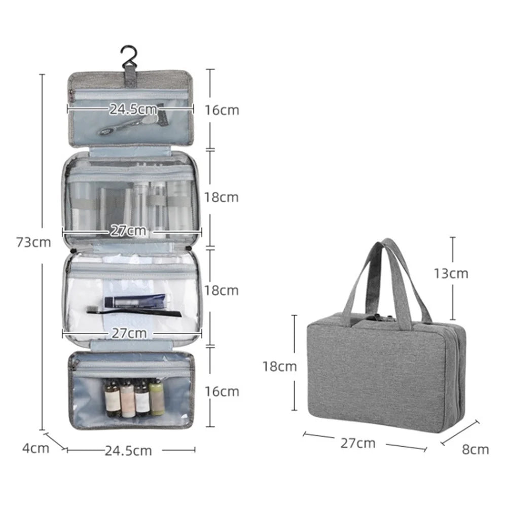 13552A Waterproof Linen Type Polyester+PVC Makeup Cosmetic Bag Travel Organizer Toiletry Bag with Hanging Hook - Grey - 7