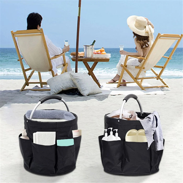 WD3-132 Foldable Storage Basket Oxford Cloth Portable Carrying Basket for Beach Picnic Gardening Tool - Khaki - 2