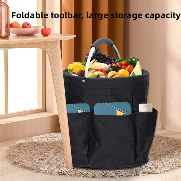 WD3-132 Foldable Storage Basket Oxford Cloth Portable Carrying Basket for Beach Picnic Gardening Tool - Khaki - 4
