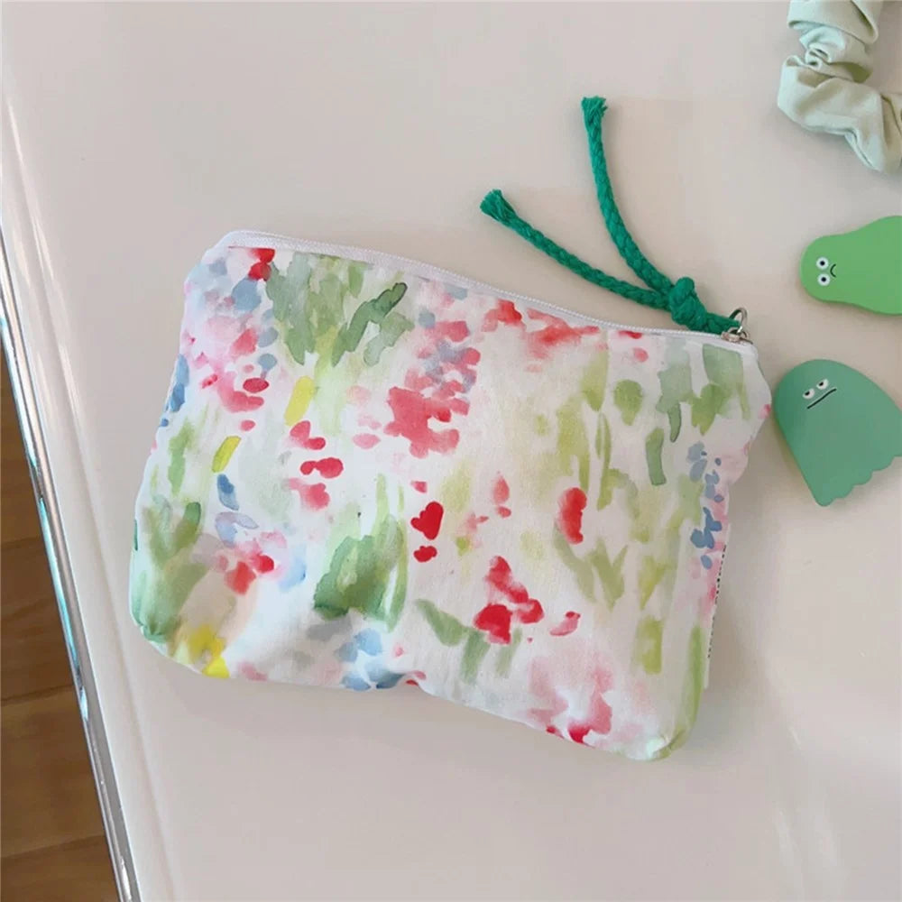 Pattern Cosmetic Organizer Coin Key Storage Bag Cotton Cloth+Canvas Makeup Pouch for Toiletries - Watercolor Painting - 1