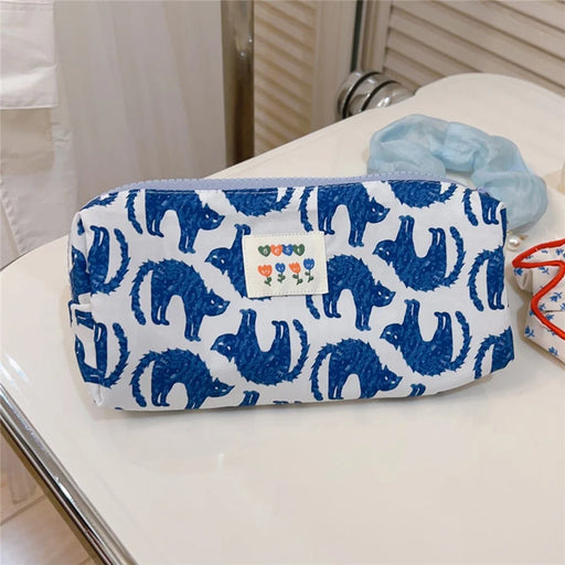 Coin Key Toiletries Storage Bag Pattern Cosmetic Organizer Cotton Cloth+Canvas Makeup Pouch - Blue Cat - 2