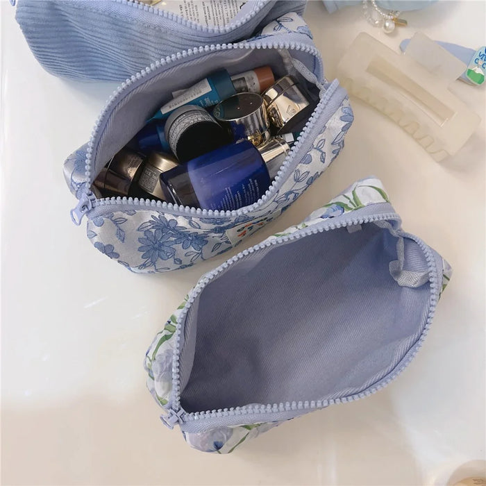 Coin Key Toiletries Storage Bag Pattern Cosmetic Organizer Cotton Cloth+Canvas Makeup Pouch - Blue Cat - 5