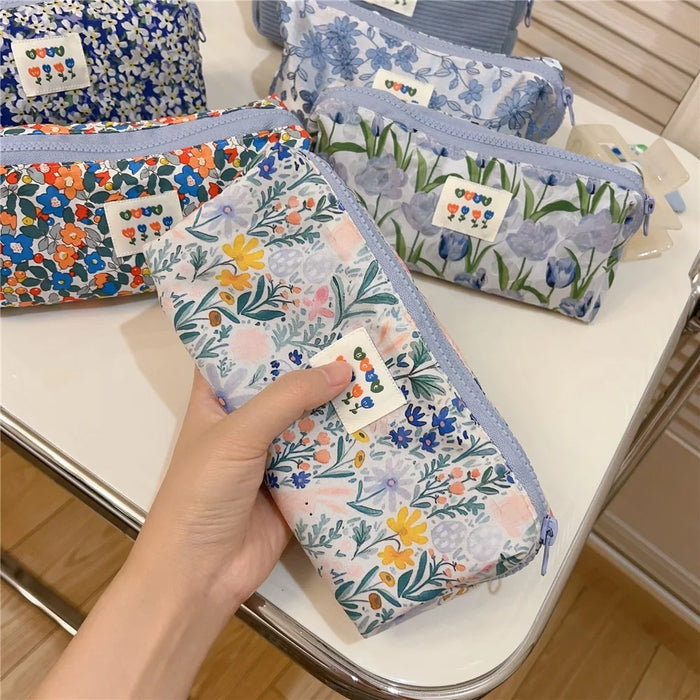 Coin Key Toiletries Storage Bag Pattern Cosmetic Organizer Cotton Cloth+Canvas Makeup Pouch - Blue Cat - 7