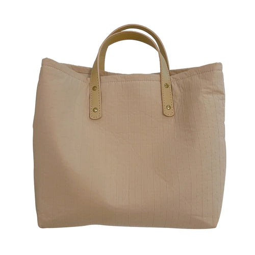 Simple Style Handbag Shopping Tote Bag Large Capacity Cotton+Spandex+PU Leather Travel Storage Hand Bag - Khaki - 1
