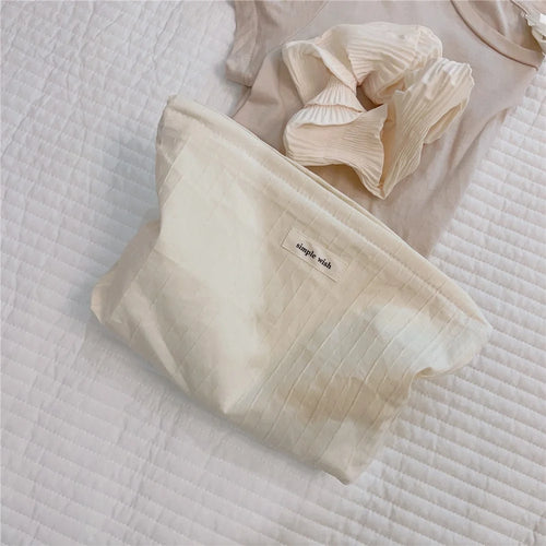 Stripe Texture Toiletries Storage Bag Pattern Cosmetic Organizer Cotton Cloth+Canvas Makeup Pouch for Coins Keys - Beige - 1