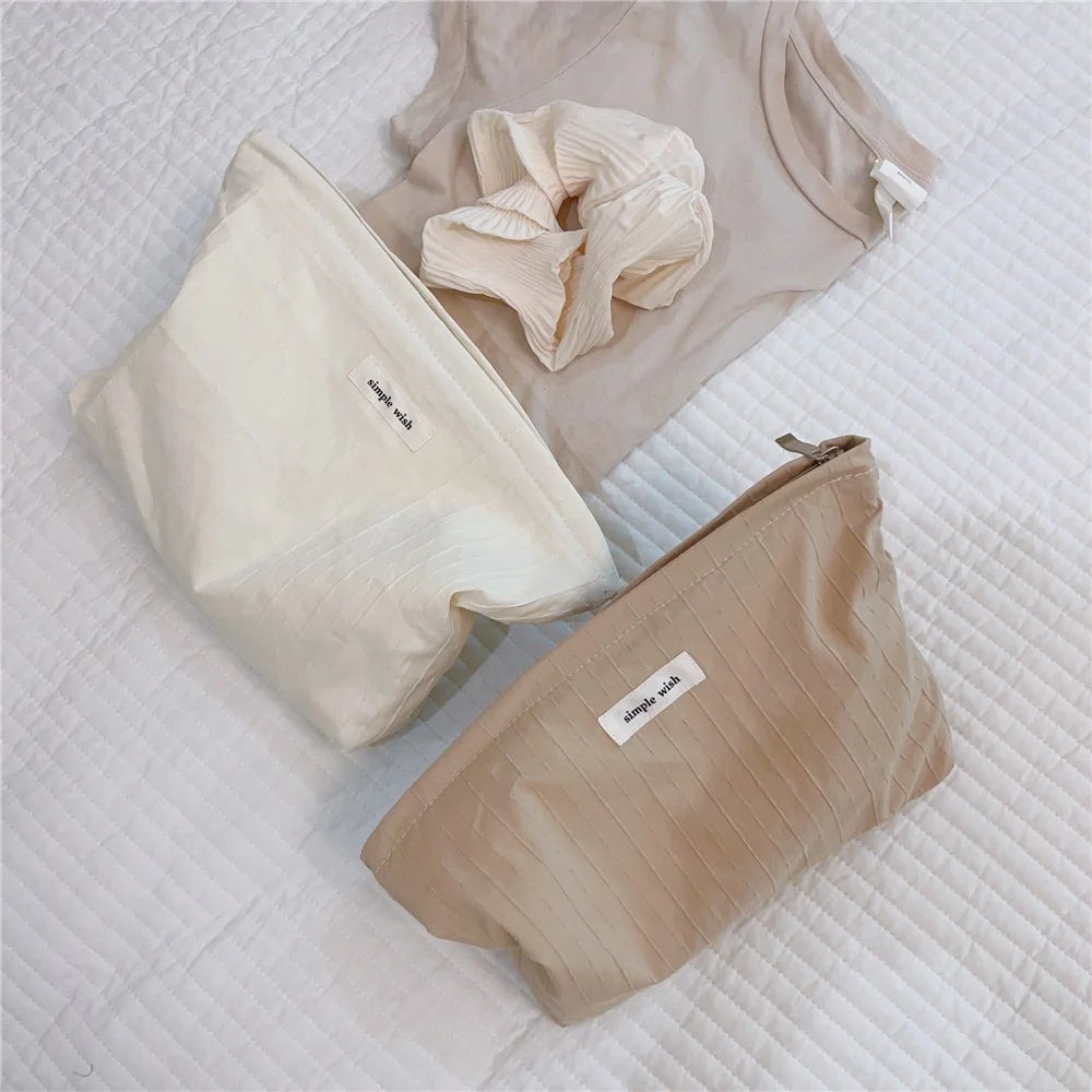 Stripe Texture Toiletries Storage Bag Pattern Cosmetic Organizer Cotton Cloth+Canvas Makeup Pouch for Coins Keys - Beige - 5