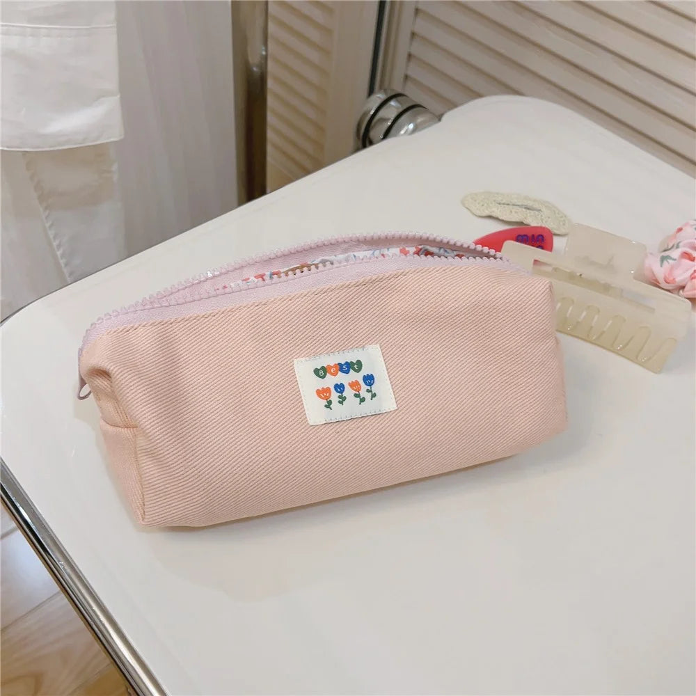 Pattern Design Cosmetic Organizer Pen Coin Key Toiletries Storage Bag Cotton Cloth+Canvas Makeup Pouch - Twill Texture - 1