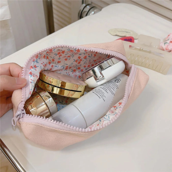 Pattern Design Cosmetic Organizer Pen Coin Key Toiletries Storage Bag Cotton Cloth+Canvas Makeup Pouch - Twill Texture - 3