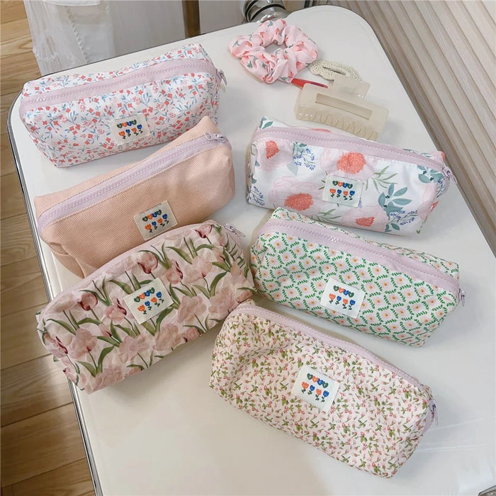 Pattern Design Cosmetic Organizer Pen Coin Key Toiletries Storage Bag Cotton Cloth+Canvas Makeup Pouch - Twill Texture - 6