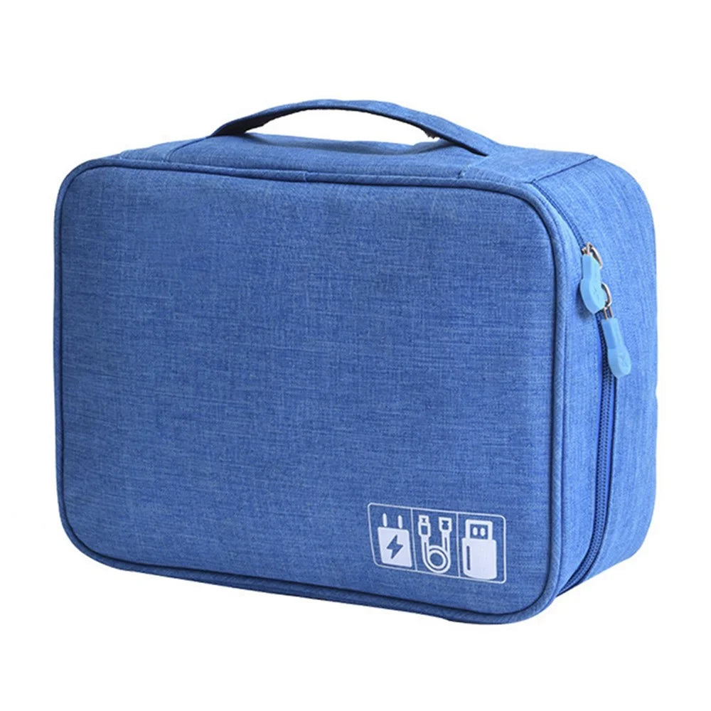 300D Cationic Zipper Bag Water-Resistant Data Cable Digital Accessories Carrying Pouch Power Bank Handbag - Sky Blue - 1