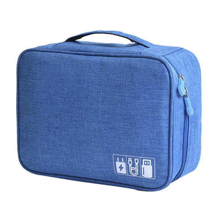300D Cationic Zipper Bag Water-Resistant Data Cable Digital Accessories Carrying Pouch Power Bank Handbag - Sky Blue - 1