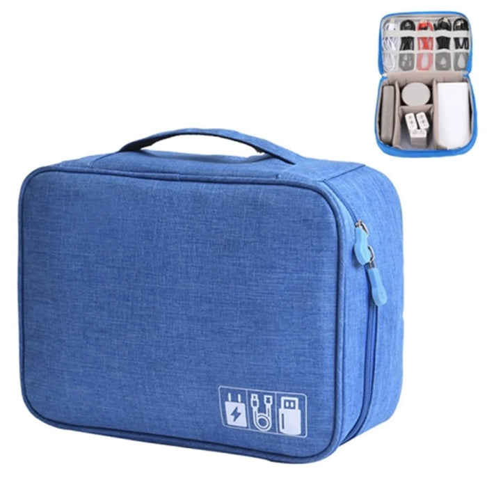 300D Cationic Zipper Bag Water-Resistant Data Cable Digital Accessories Carrying Pouch Power Bank Handbag - Sky Blue - 2