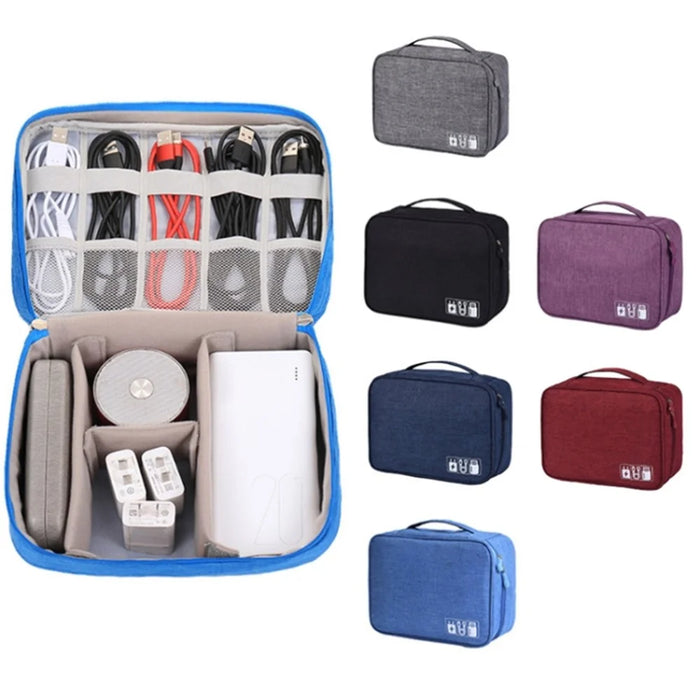 300D Cationic Zipper Bag Water-Resistant Data Cable Digital Accessories Carrying Pouch Power Bank Handbag - Sky Blue - 7