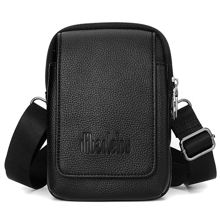 DEABOLAR PU Leather Belt Hanging Vertical Waist Bag Men Single Shoulder Crossbody Bag - Black - 1
