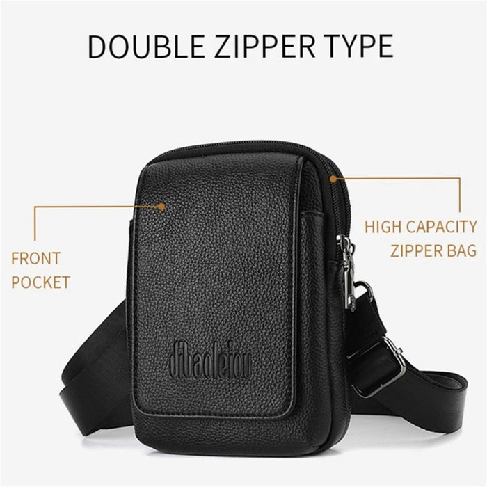 DEABOLAR PU Leather Belt Hanging Vertical Waist Bag Men Single Shoulder Crossbody Bag - Black - 2
