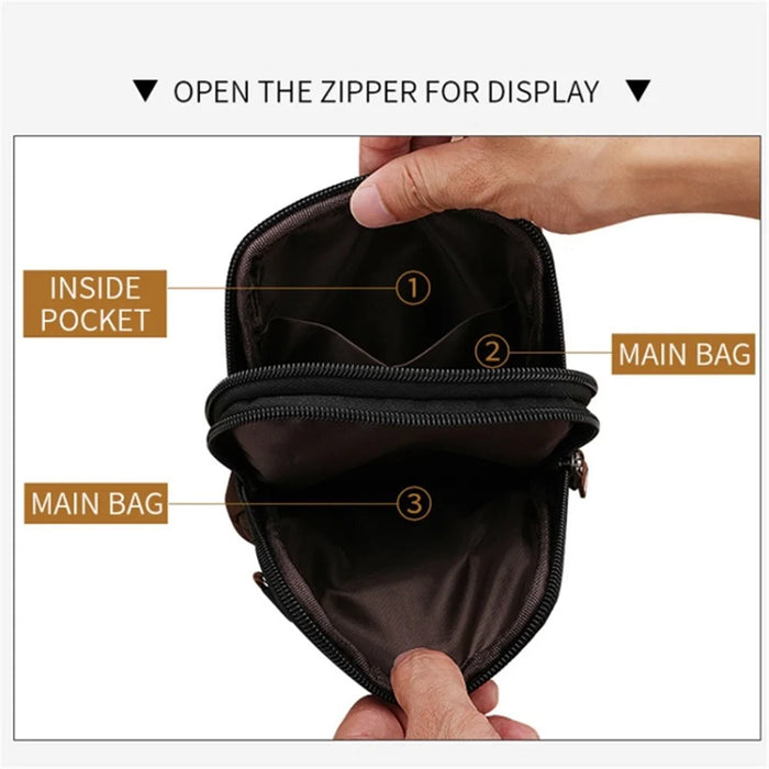 DEABOLAR PU Leather Belt Hanging Vertical Waist Bag Men Single Shoulder Crossbody Bag - Black - 4