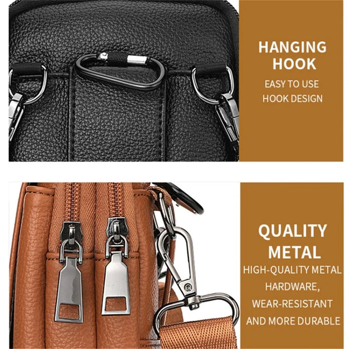 DEABOLAR PU Leather Belt Hanging Vertical Waist Bag Men Single Shoulder Crossbody Bag - Black - 7