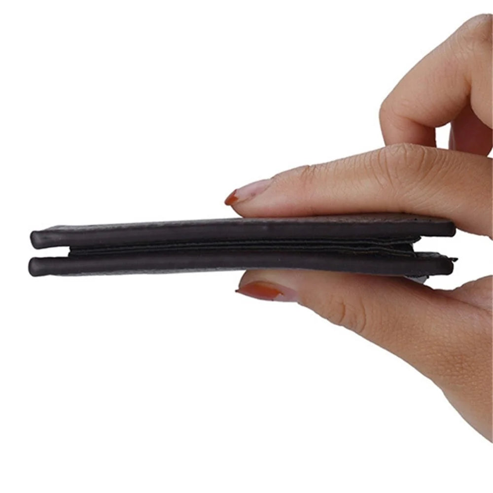 DEABOLAR Men Slim Short Wallet Bi-fold PU Leather Coin Storage Card Holder Bag - Black / Vertical - 5