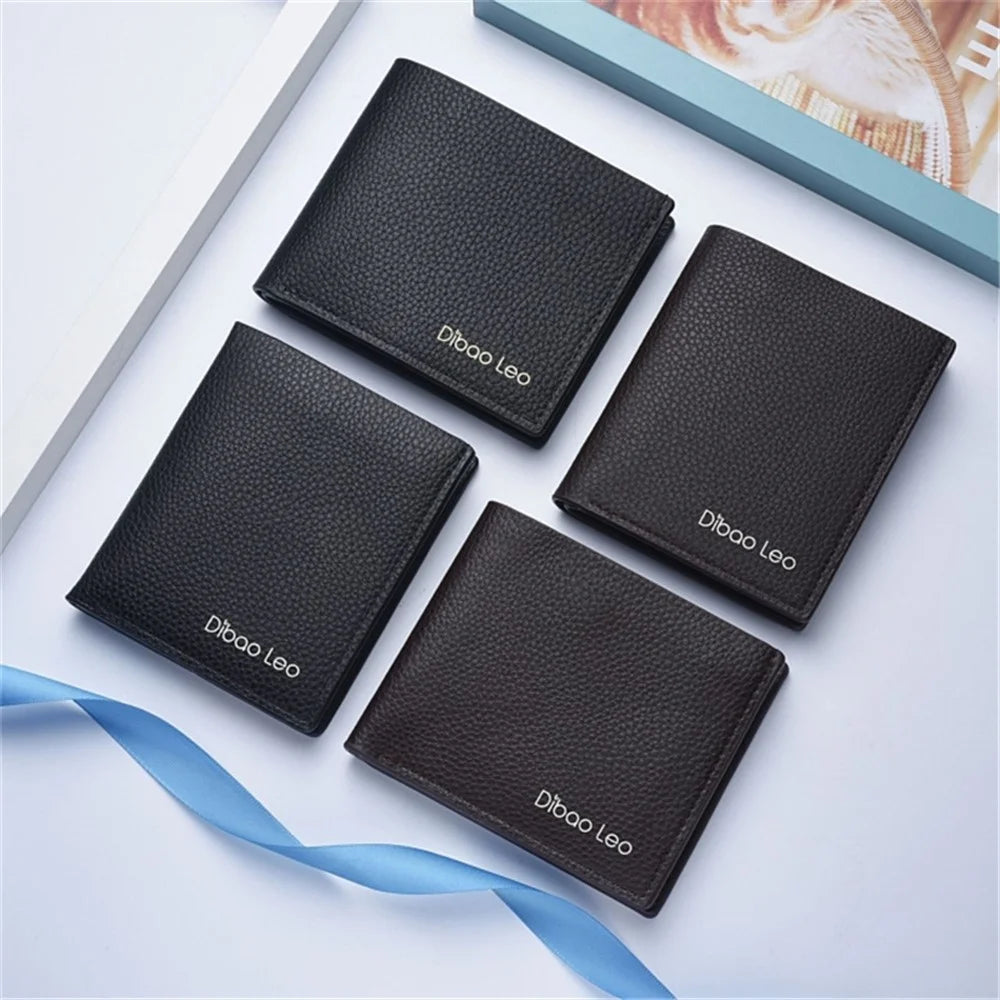 DEABOLAR Men Slim Short Wallet Bi-fold PU Leather Coin Storage Card Holder Bag - Black / Vertical - 6