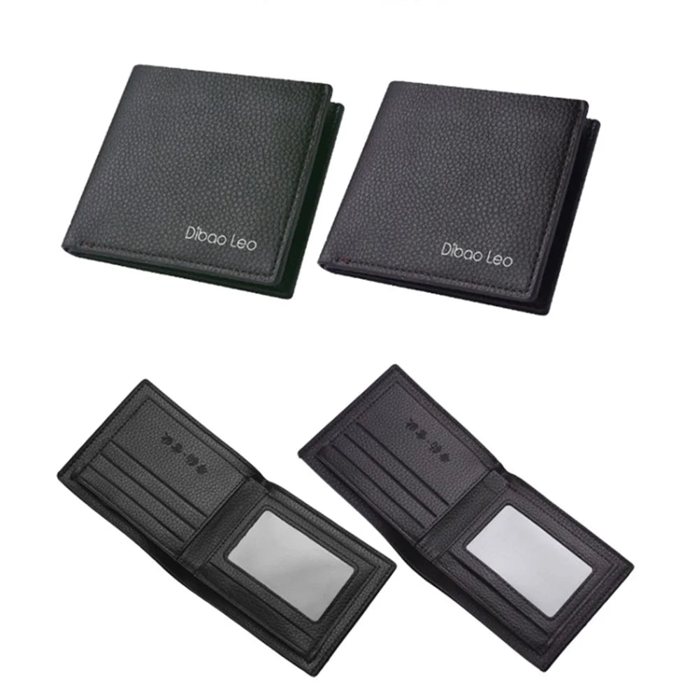 DEABOLAR Men Slim Short Wallet Bi-fold PU Leather Coin Storage Card Holder Bag - Black / Vertical - 7