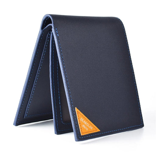 DEABOLAR Men Short Wallet Cross Texture PU Leather Driver License Holder Bag - Blue - 2
