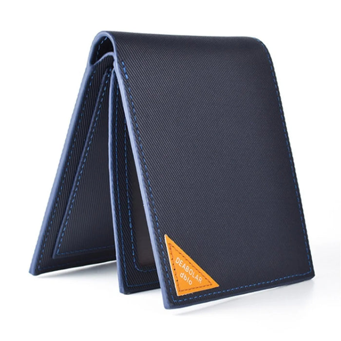 DEABOLAR Men Short Wallet Cross Texture PU Leather Driver License Holder Bag - Blue - 2