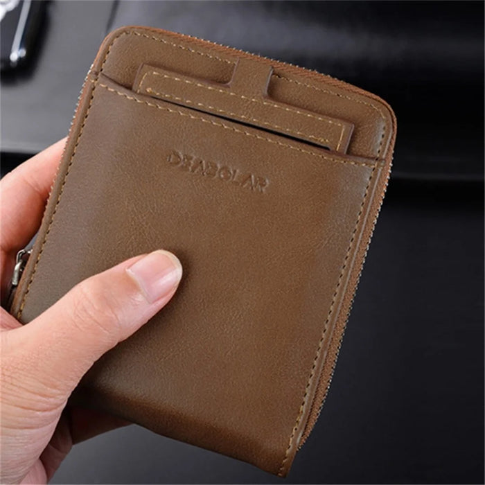 DEABOLAR Men Short Wallet RFID Blocking Vintage PU Leather Zipper Card Bag - Brown - 5