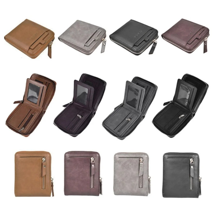 DEABOLAR Men Short Wallet RFID Blocking Vintage PU Leather Zipper Card Bag - Brown - 7