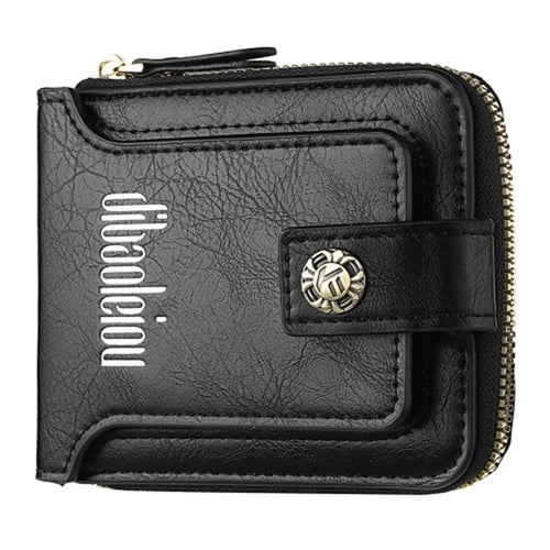 DEABOLAR Retro PU Leather Men Short Wallet Zipper Cards Cash Coins Holder Bag - Black - 1