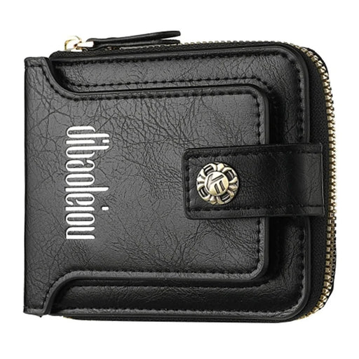 DEABOLAR Retro PU Leather Men Short Wallet Zipper Cards Cash Coins Holder Bag - Black - 1