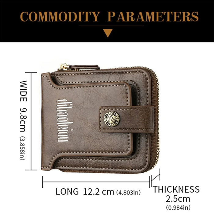 DEABOLAR Retro PU Leather Men Short Wallet Zipper Cards Cash Coins Holder Bag - Black - 6