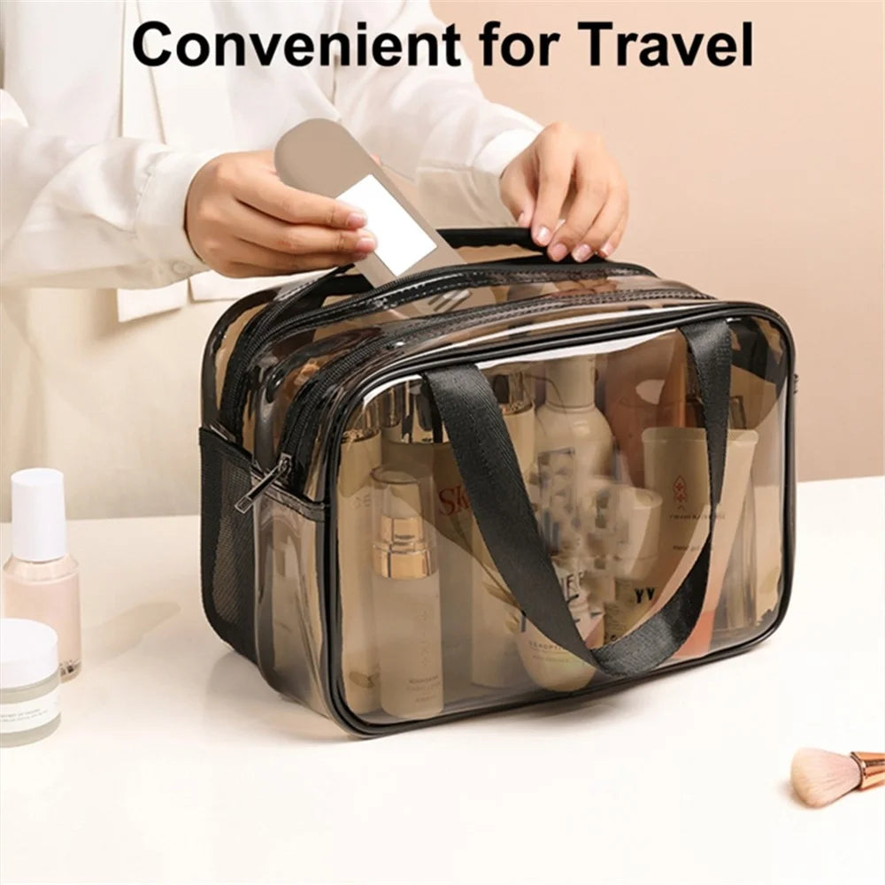 Travel Makeup Brush Holder Mirror Design Portable Silicone Cosmetic Bag Zipper Case (without Lanyard) - Khaki - 7
