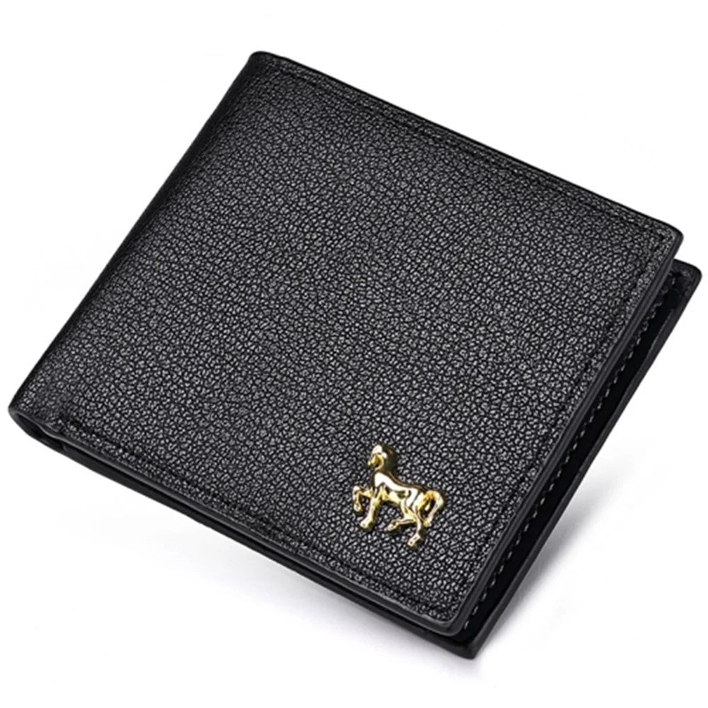 Business Men Slim Horizontal PU Leather Short Wallet Card Cash Storage Bag - Black - 1