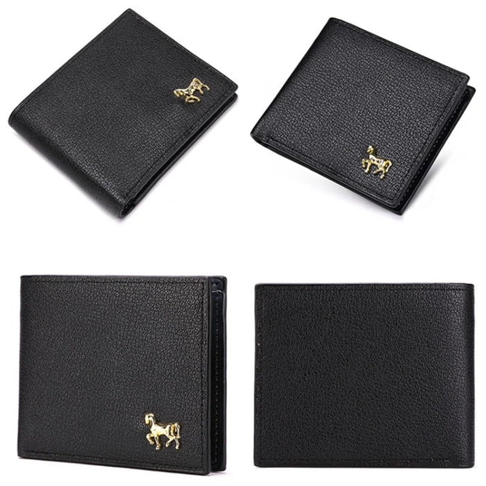 Business Men Slim Horizontal PU Leather Short Wallet Card Cash Storage Bag - Black - 4