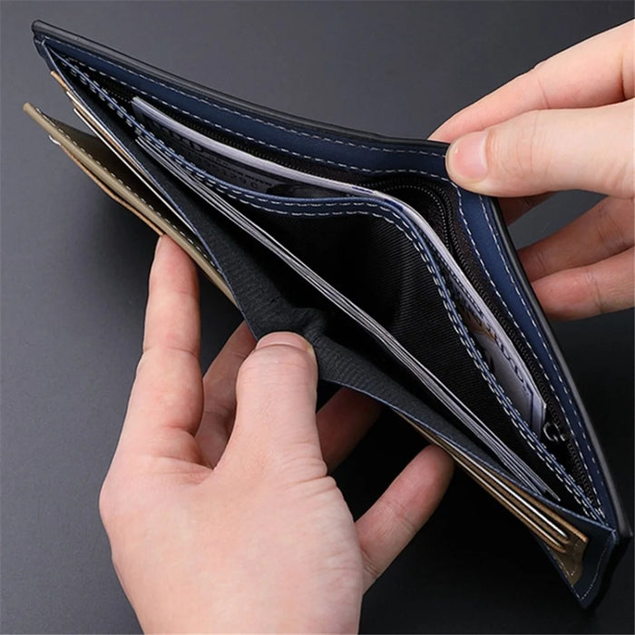 Business Men Slim Horizontal PU Leather Short Wallet Card Cash Storage Bag - Black - 5