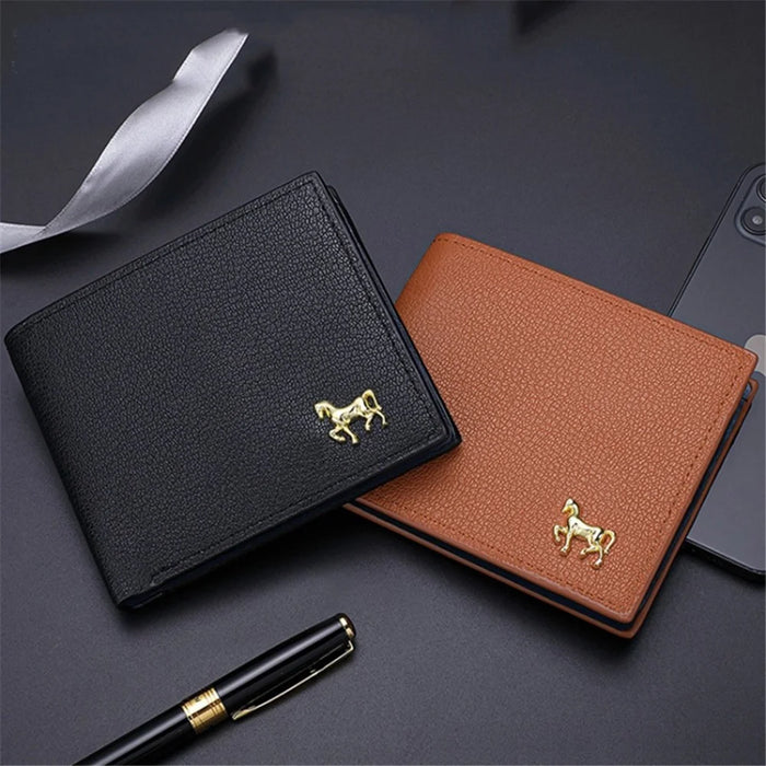 Business Men Slim Horizontal PU Leather Short Wallet Card Cash Storage Bag - Black - 6